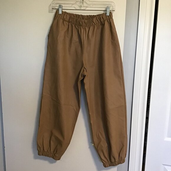 Luna Allegra Tan Italian Faux Leather Joggers With Pockets Size M - Picture 2 of 9